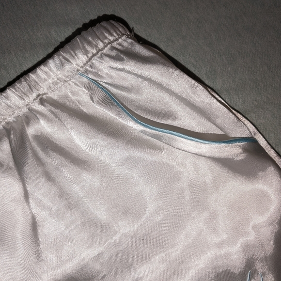 White silk Bride Shorts with rhinestone and light blue detail, size L - Picture 4 of 6
